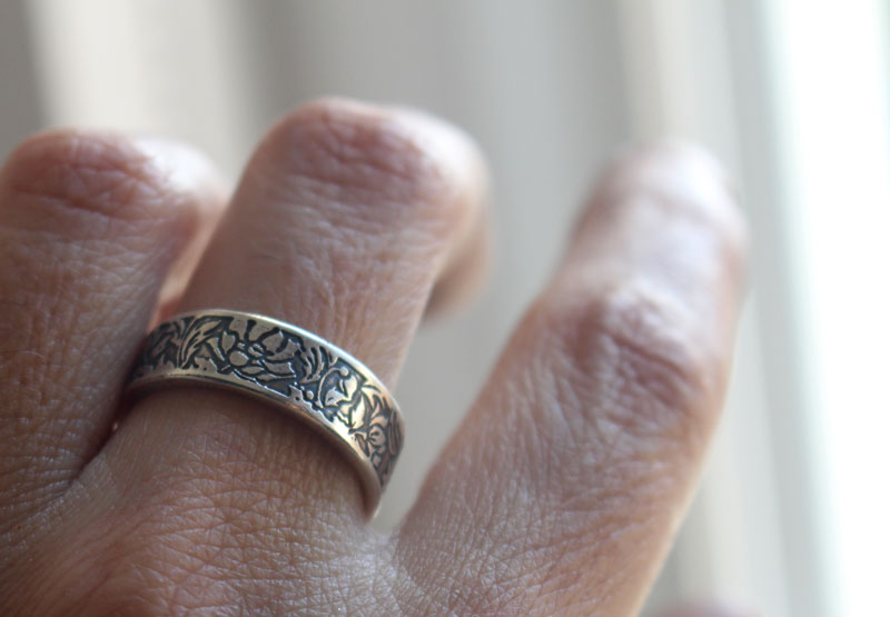 Lotus, aquatic flower ring in sterling silver