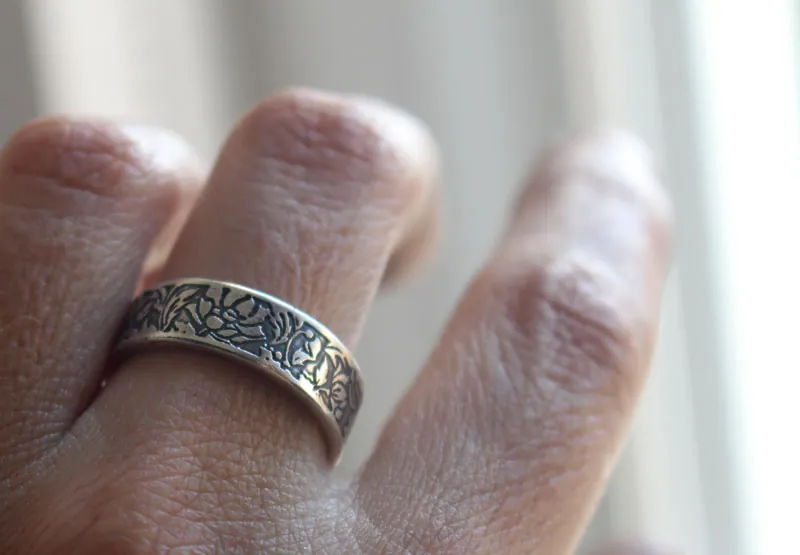 Lotus, aquatic flower ring in sterling silver