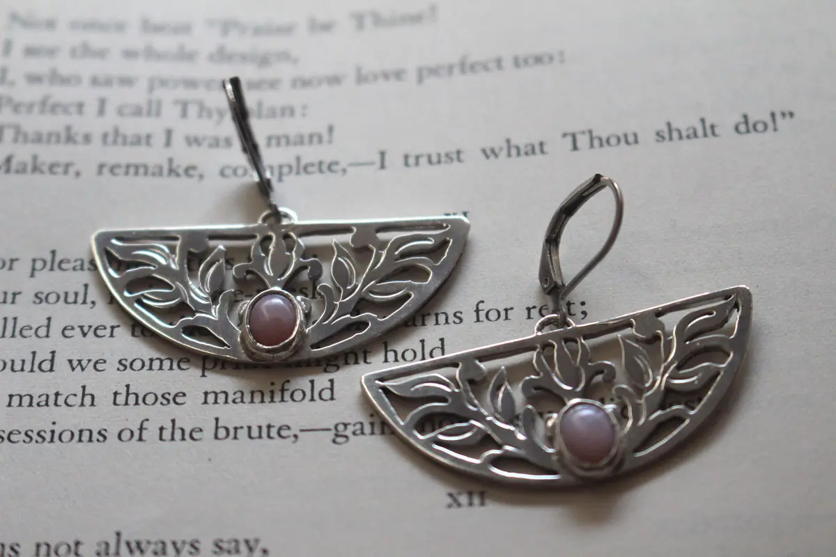 Lotus awakening, aquatic flower earrings in silver and opal