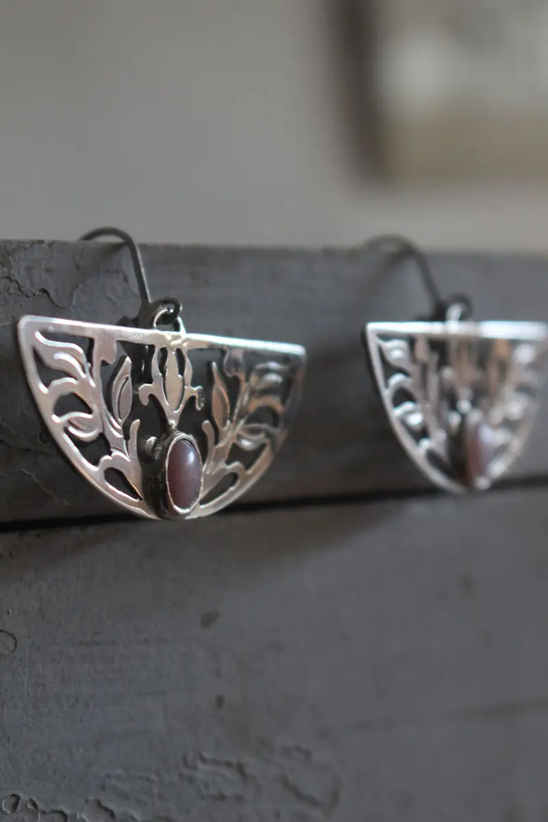 Lotus awakening, aquatic flower earrings in silver and opal
