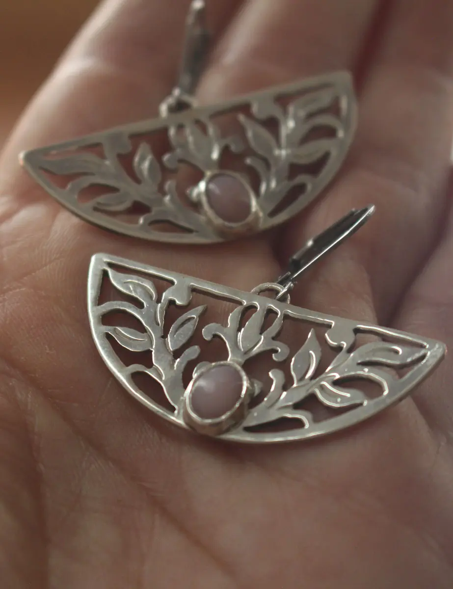 Lotus awakening, aquatic flower earrings in silver and opal