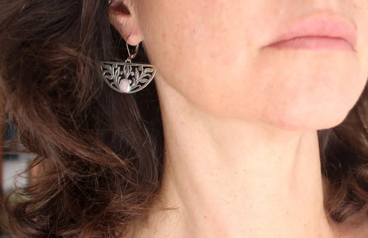 Lotus awakening, aquatic flower earrings in silver and opal
