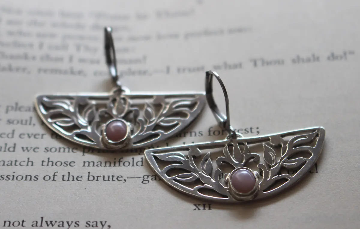 Lotus awakening, aquatic flower earrings in silver and opal
