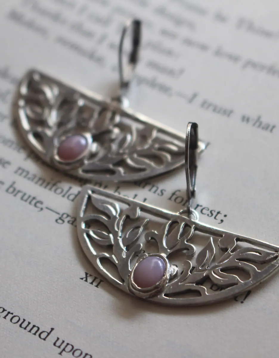 Lotus awakening, aquatic flower earrings in silver and opal