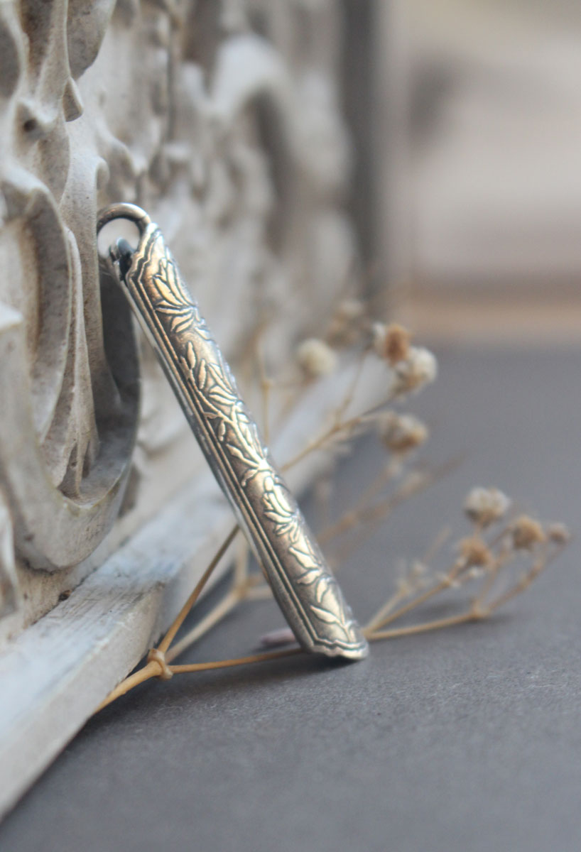 Lotus flower case, tubular botanical and aromatherapy diffuser pendant in silver