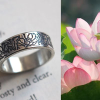 Lotus, aquatic flower ring in sterling silver