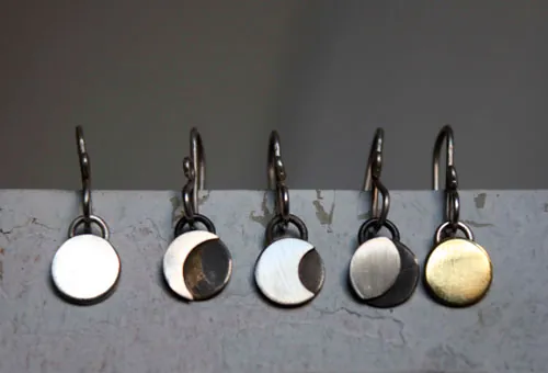Lunar cycle, moon phase earrings in silver and brass