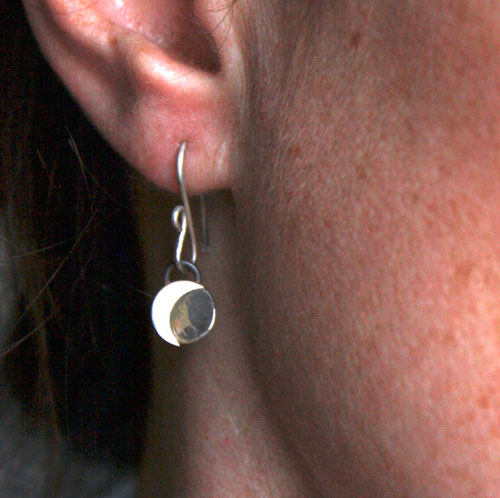 Lunar cycle, moon phase earrings in silver and brass