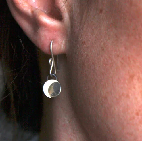 Lunar cycle, moon phase earrings in silver and brass