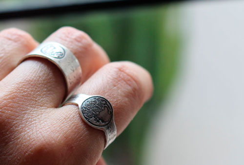Lunar cycle, customizable moon phase ring in sterling silver