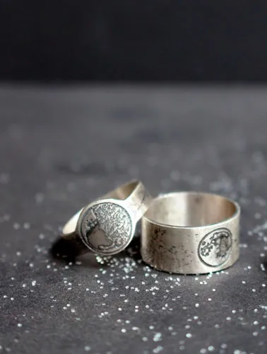 Lunar cycle, customizable moon phase ring in sterling silver