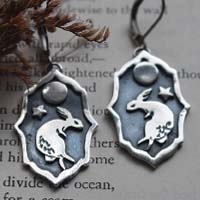 Lunar rabbit, dancing in the moonlit night earrings in silver