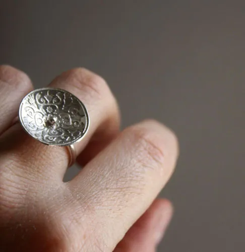 Lyric, medieval flower ring in sterling silver