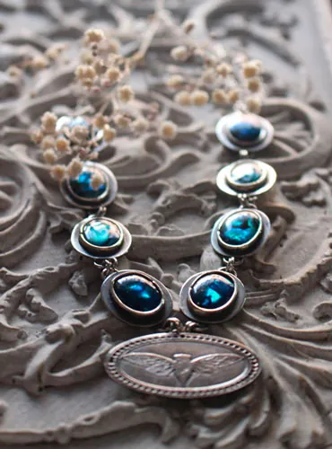 Lysandra, Māori butterfly necklace in silver and paua