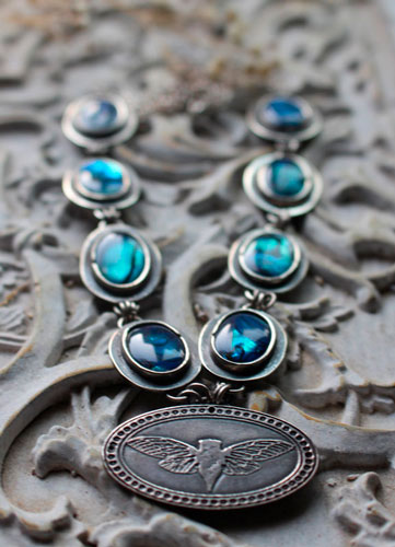 Lysandra, Maori butterfly necklace in silver and paua