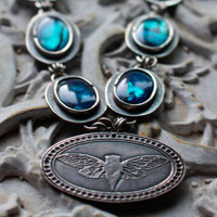 Lysandra, Maori butterfly necklace in silver and paua