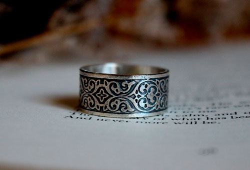 Leaf arabesques, scroll baroque ring in sterling silver