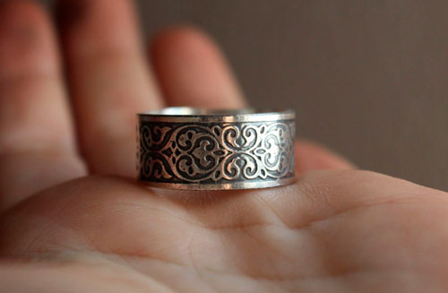 Leaf arabesques, scroll baroque ring in sterling silver