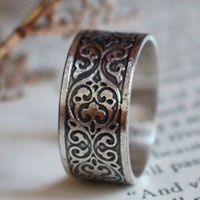 Leaf arabesques, scroll baroque ring in sterling silver