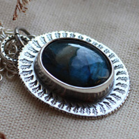 Leaves in winter time, landscape necklace in silver and labradorite