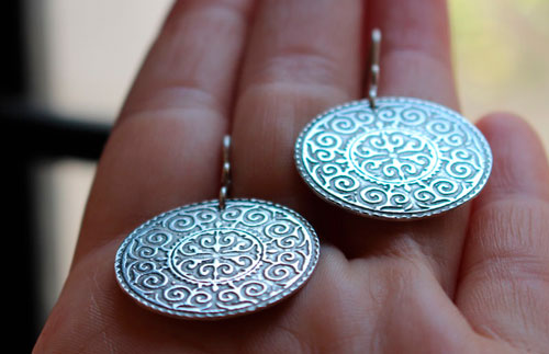 Leoda, medieval shield earrings in sterling silver
