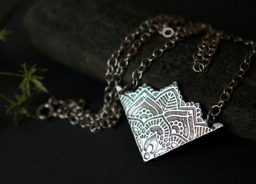 Life flower, lotus mandala necklace in sterling silver