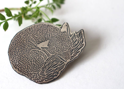 Like a dream, fox brooch in sterling silver