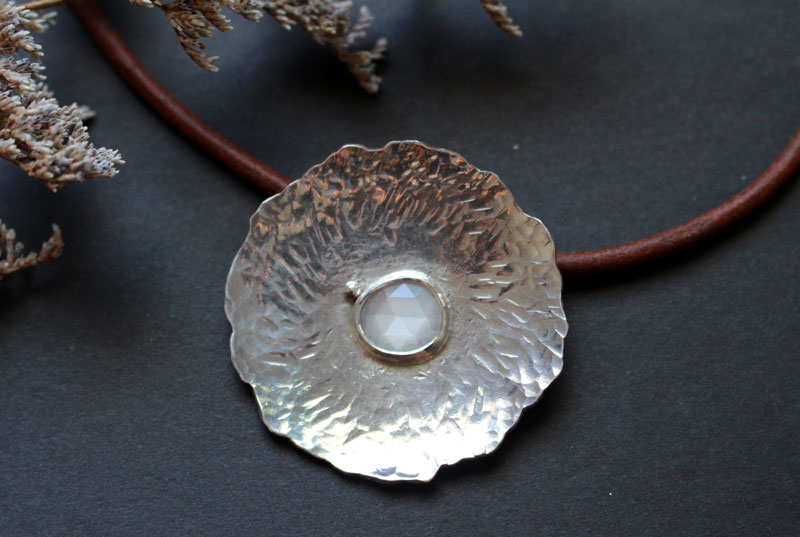 Lily pad under the moon, lotus leaf necklace in silver and moonstone