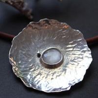 Lily pad under the moon, lotus leaf necklace in sterling silver and moonstone