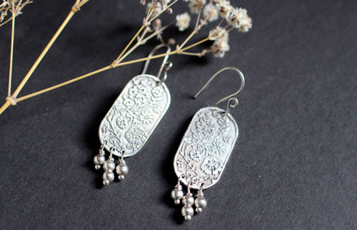 Lina, Asian flower earrings in sterling silver 