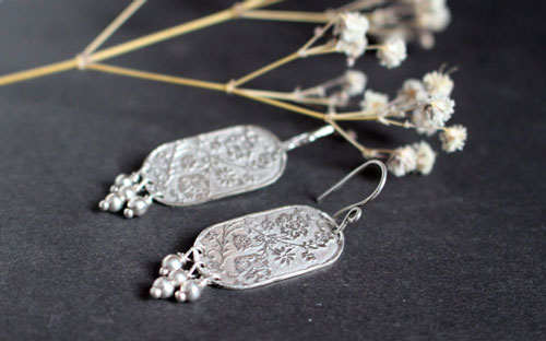 Lina, Asian flower earrings in sterling silver 