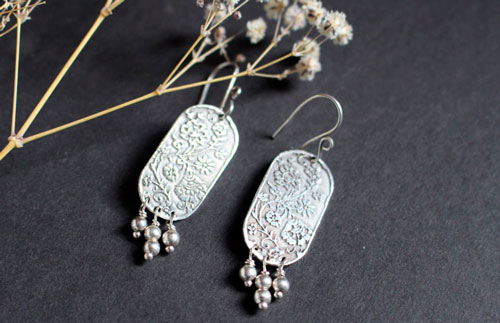 Lina, Asian flower earrings in sterling silver