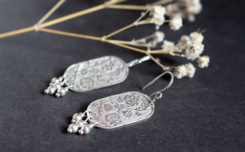 Lina, Asian flower earrings in sterling silver