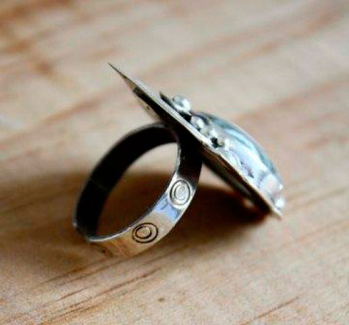 Mahila, Indian third eye ring in silver and ocean jasper