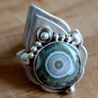 Mahila, Indian third eye ring in silver and ocean jasper