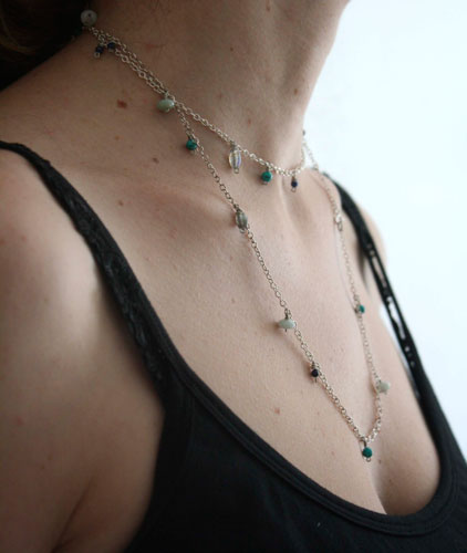 Majorelle, blue garden necklace, anklet and bracelet in silver turquoise, amazonite, labradorite, lapis lazuli and jade