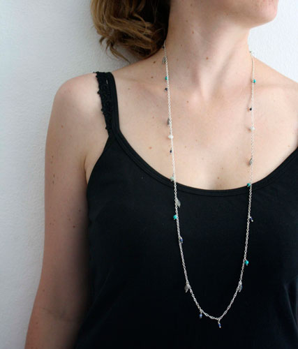 Majorelle, blue garden necklace, anklet and bracelet in silver turquoise, amazonite, labradorite, lapis lazuli and jade