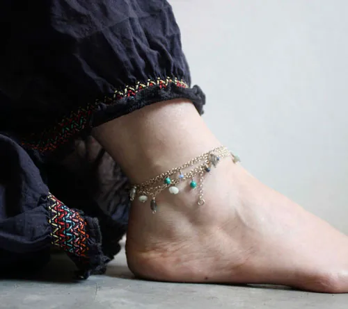 Majorelle, blue garden necklace, anklet and bracelet in silver turquoise, amazonite, labradorite, lapis lazuli and jade