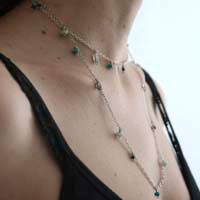 Majorelle, blue garden necklace, anklet and bracelet in silver turquoise, amazonite, labradorite, lapis lazuli and jade