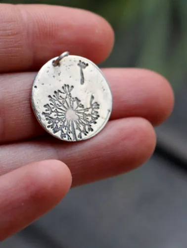 Make a wish, dandelion seed pendant in sterling silver