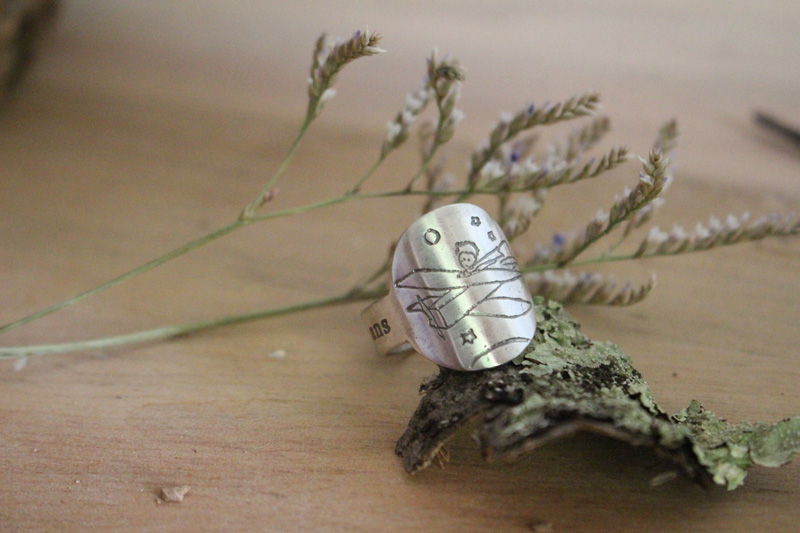 Make your life a dream and a dream a reality, the little prince’s plane ring in silver