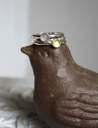 Mangrove, stackable ring in silver, peridot and aquamarine