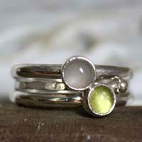 Mangrove, stackable ring in silver, peridot and aquamarine