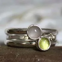 Mangrove, stackable ring in silver, peridot and aquamarine