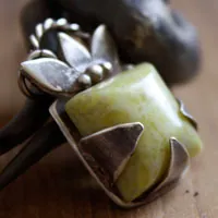 Manjano, square fruit pendant in silver and lemon jade