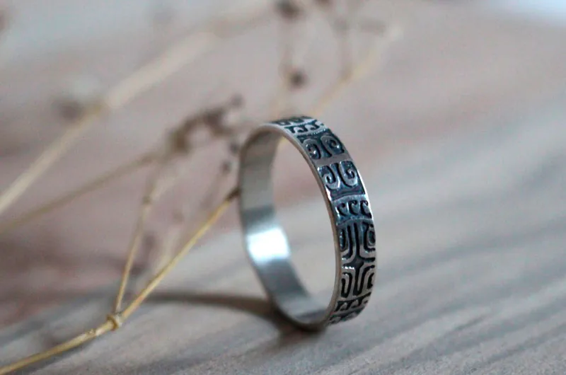 Marquesan, Polynesian cross ring in sterling silver