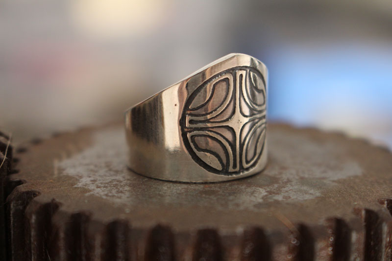 Marquise, Marquesan cross signet ring in sterling silver