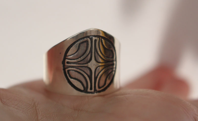 Marquise, Marquesan cross signet ring in sterling silver
