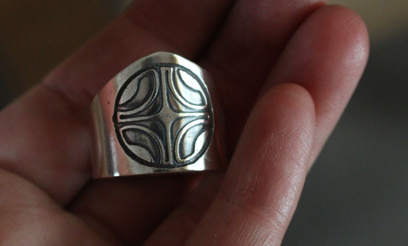 Marquise, Marquesan cross signet ring in sterling silver