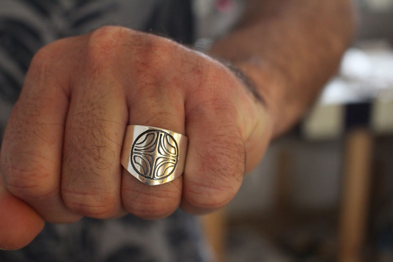 Marquise, Marquesan cross signet ring in sterling silver